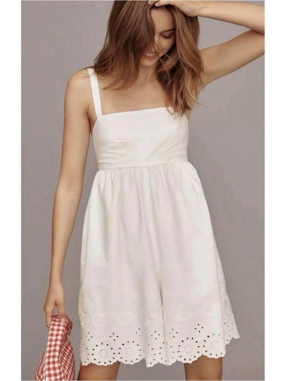 Maeve Anthropologie White Square-Neck Eyelet Cotton Romper